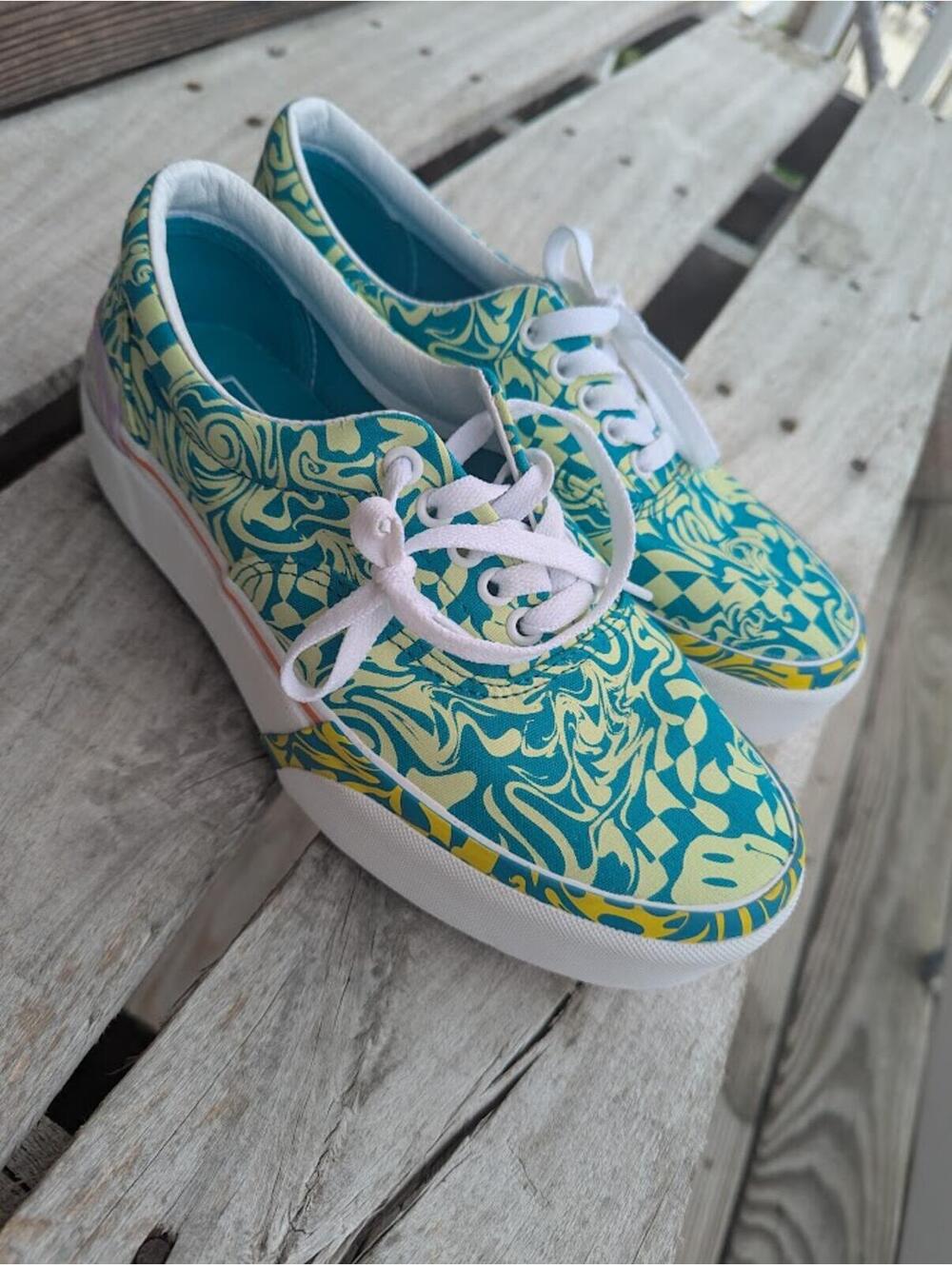 Vans Era Stacked Platform Checkerboard Skate Shoes Wavy Daze 8.5 W Psychedelic - Picture 2 of 8
